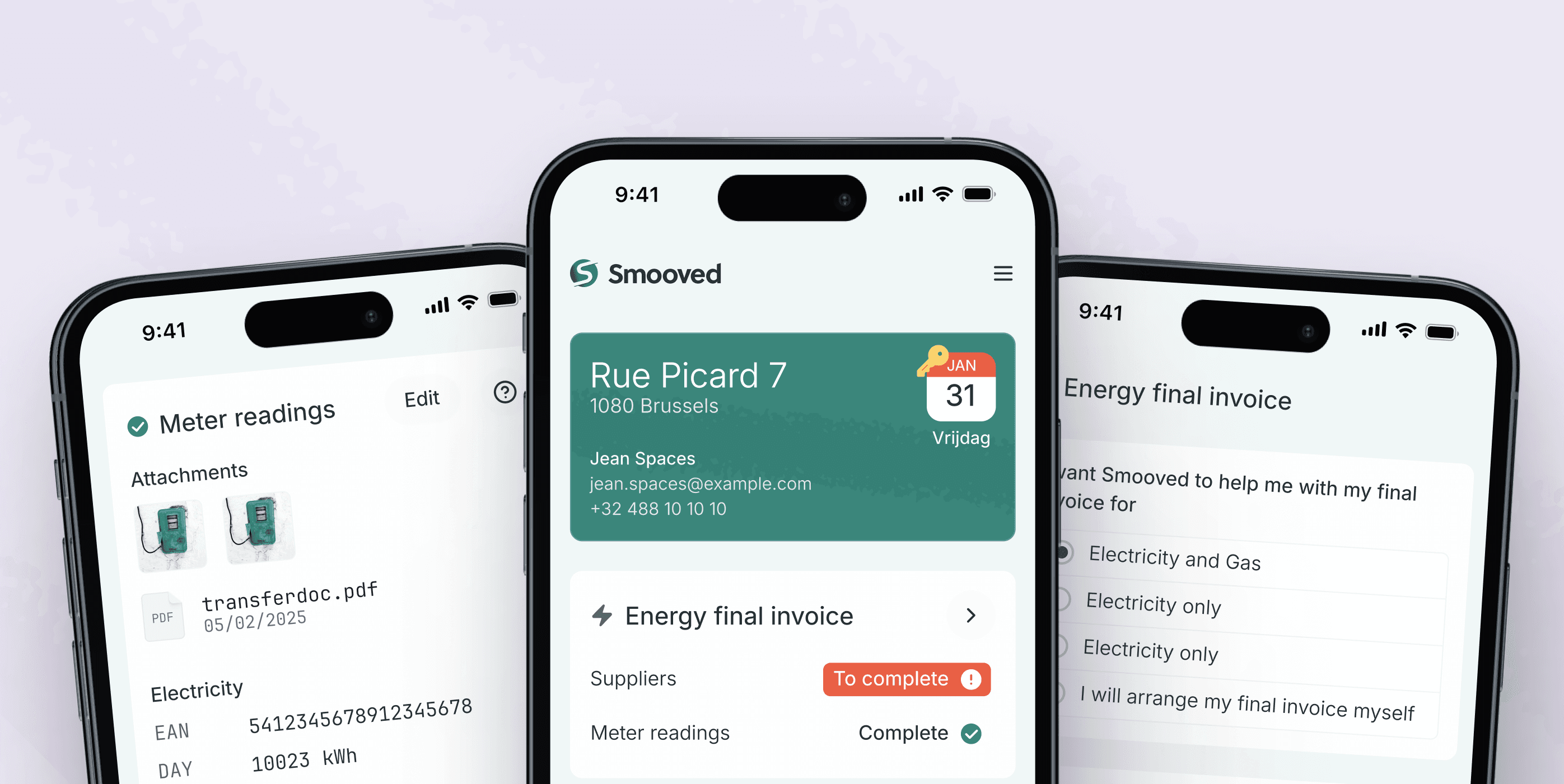 Three mobile screens of the Smooved Mover Dashboard
