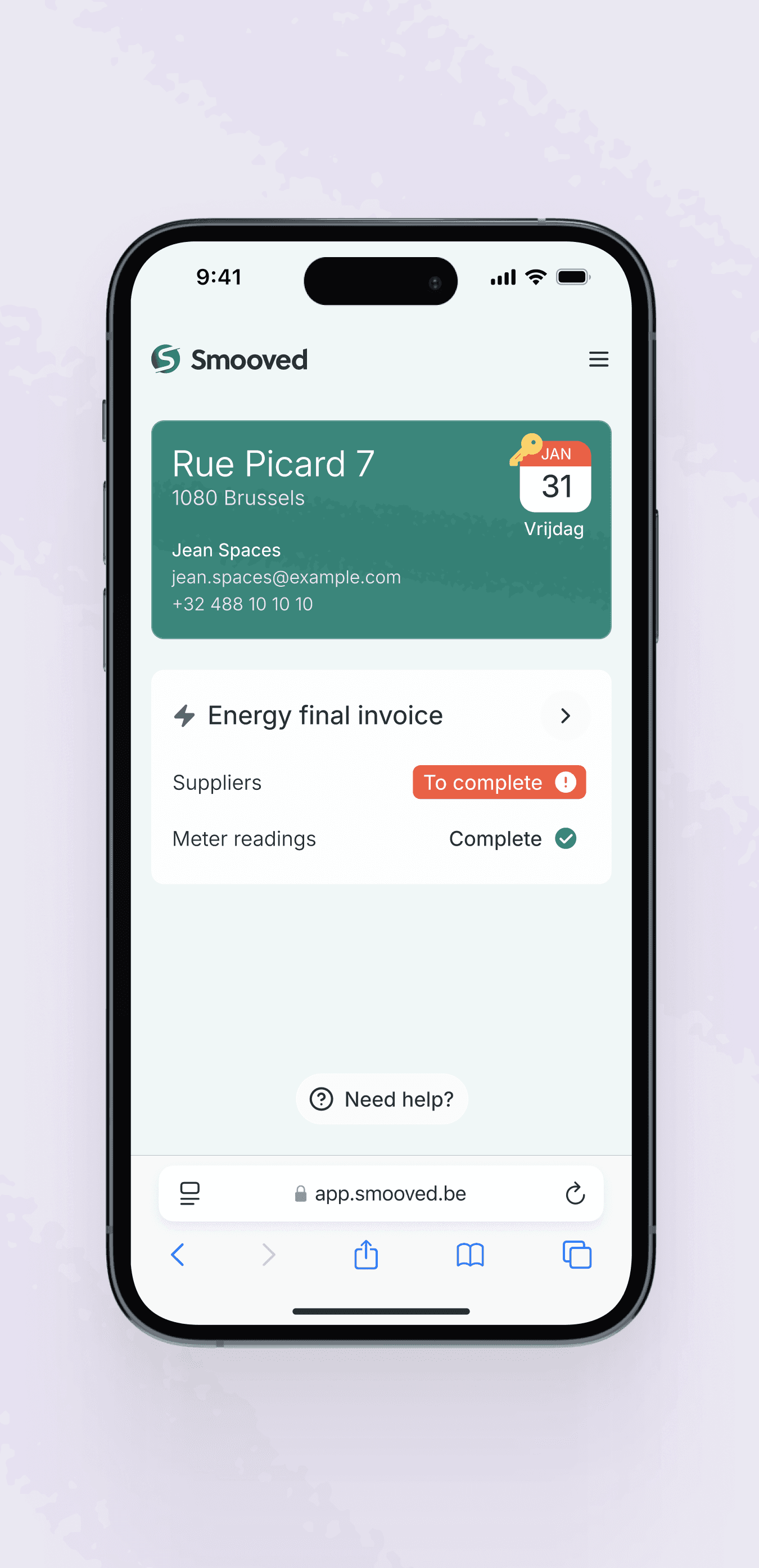 A mobile screen of the Smooved Mover Dashboard